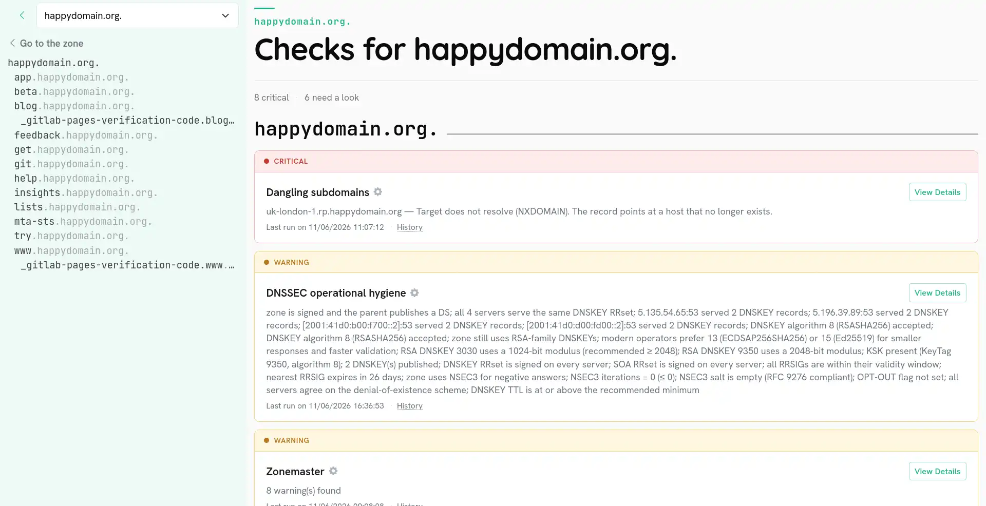 Each domain has extensive checks