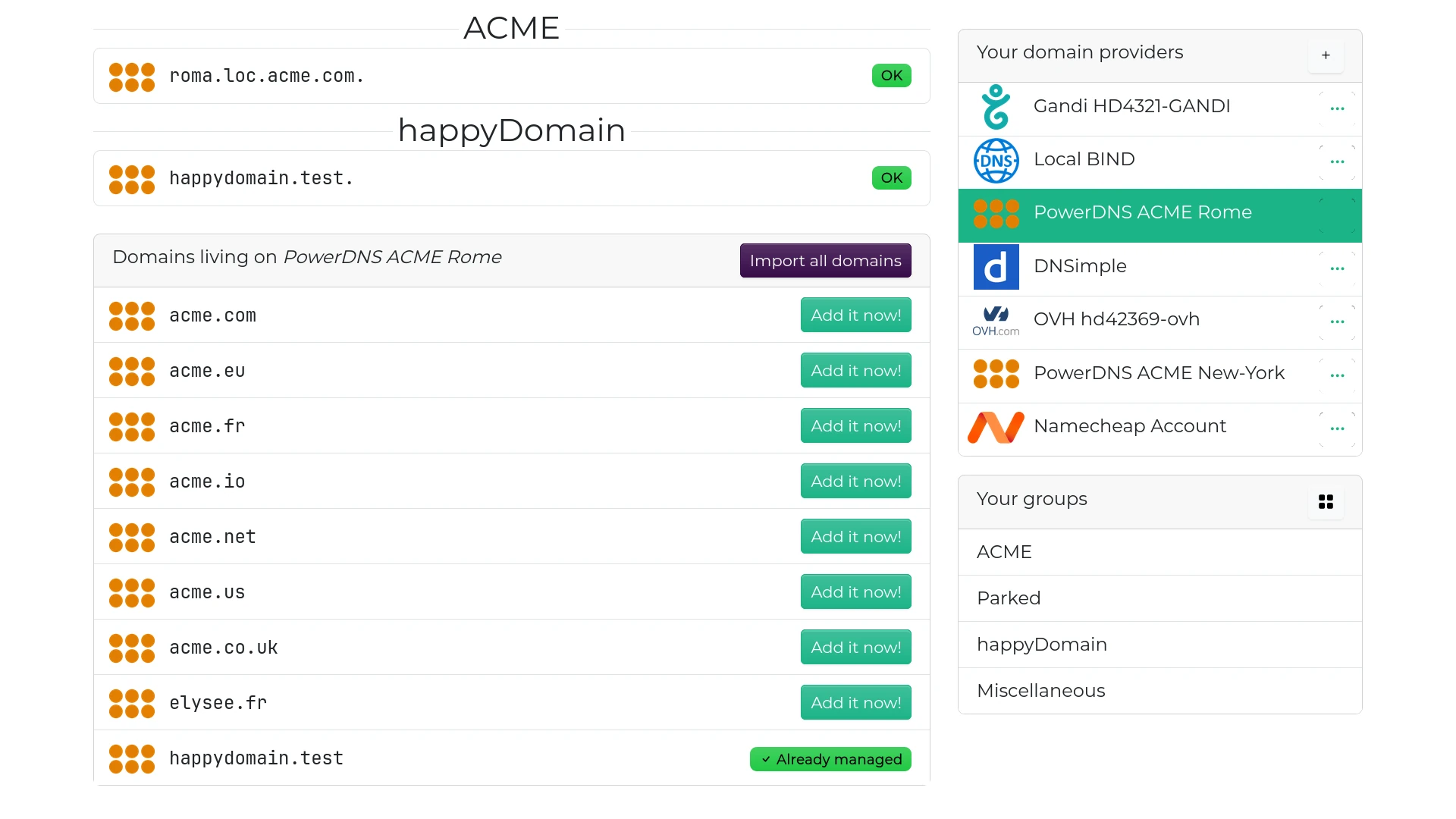 import a domain in HappyDomain